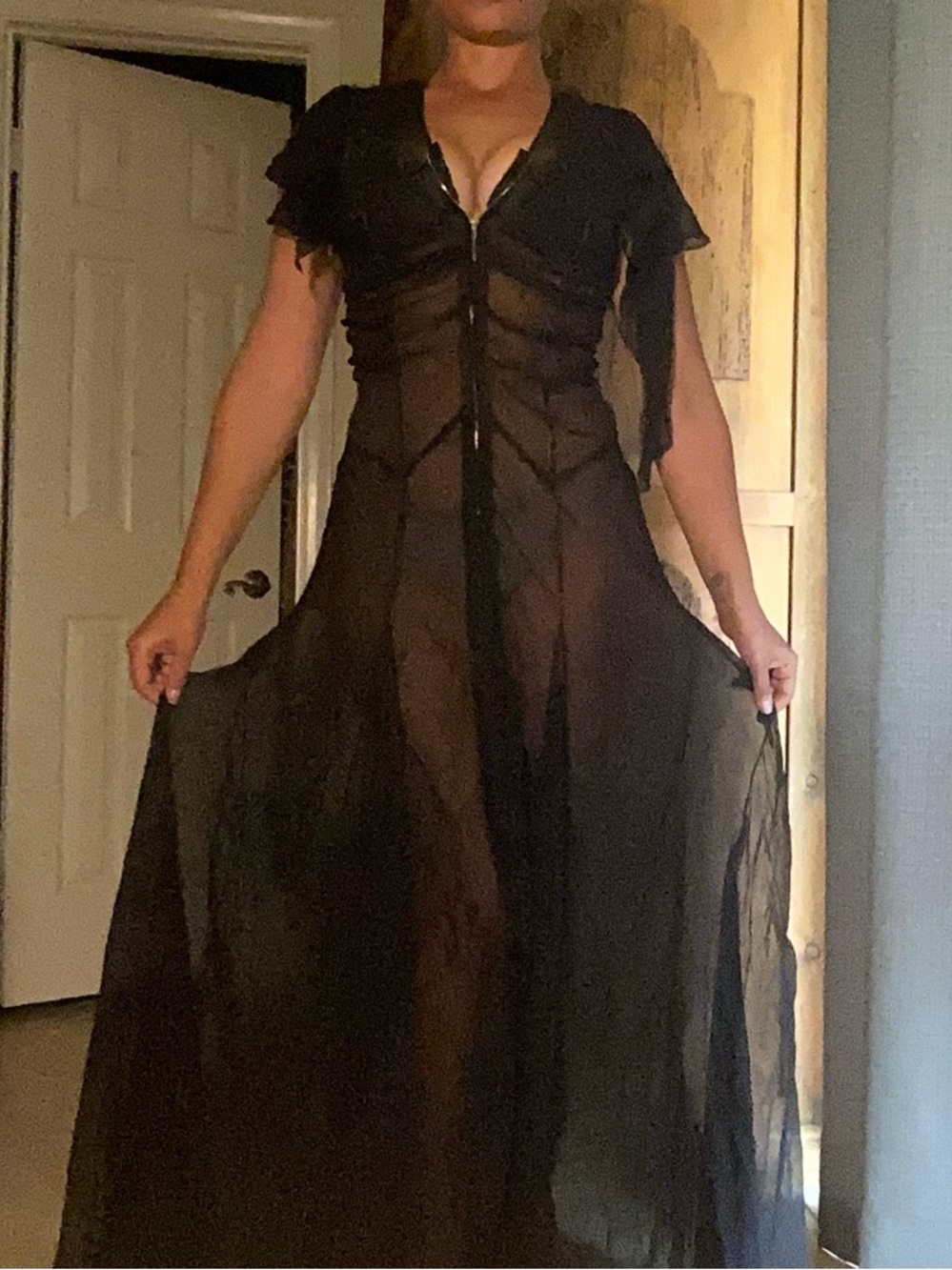 Prada Sheer Black Long Sleeve Dress